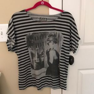Black & grey Audrey Hepburn striped tee